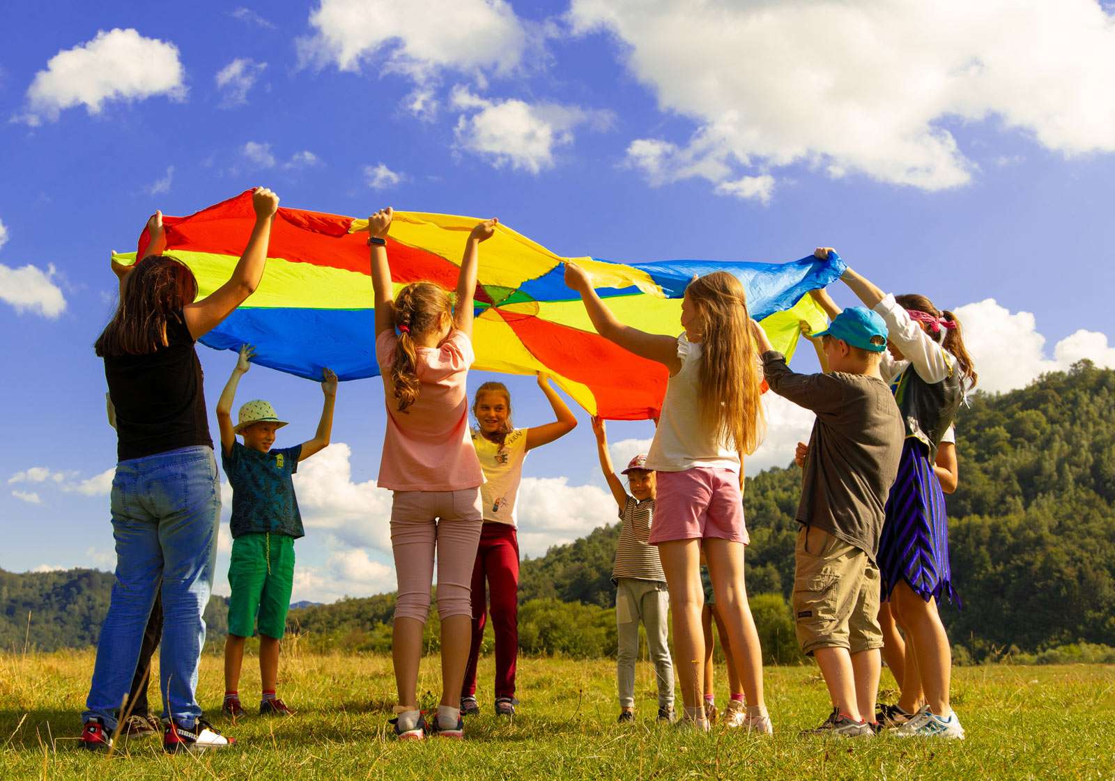 kids with a parachute